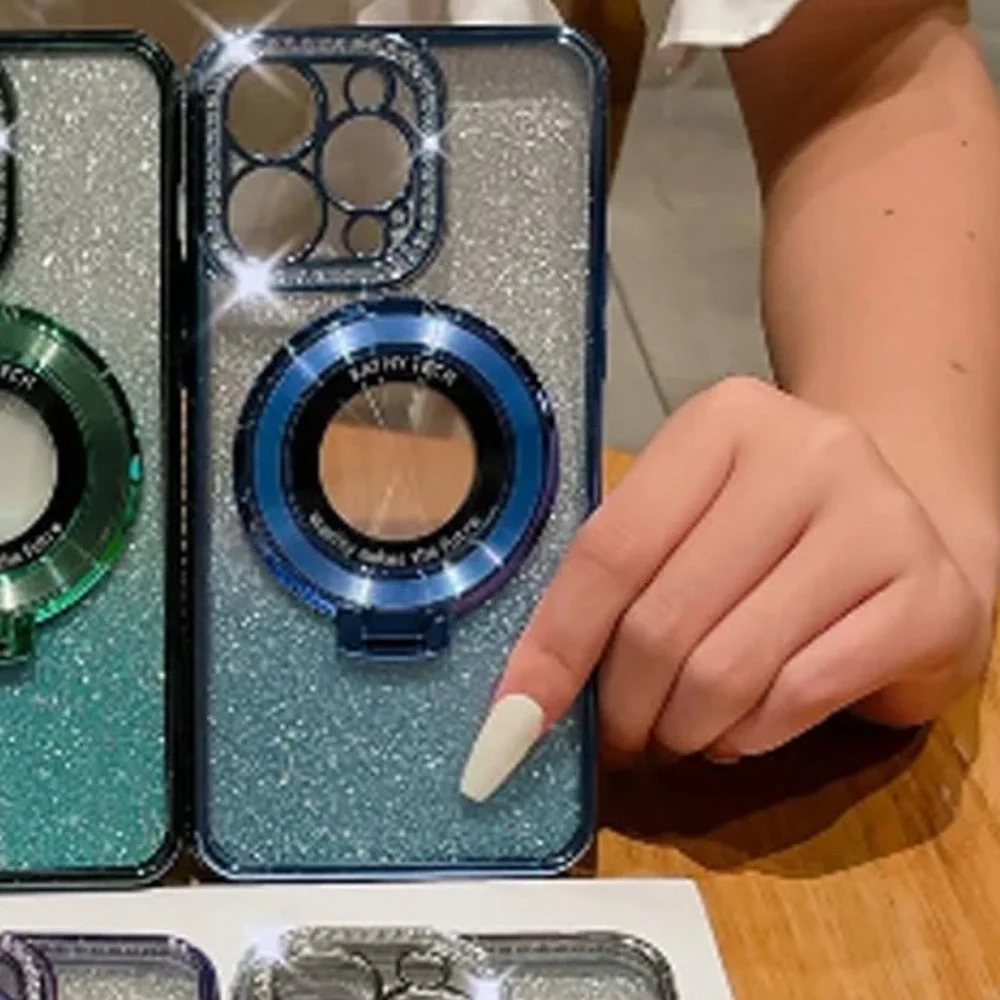 Blue Glitter iPhone 16 pro max Case with Ring Holder